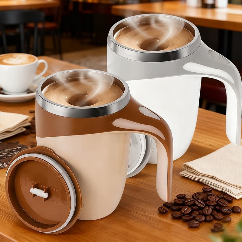 Caneca Mixer Magnética 380ml De Aço Inoxidável Misturador Inteligente Leite Café Suco Chá