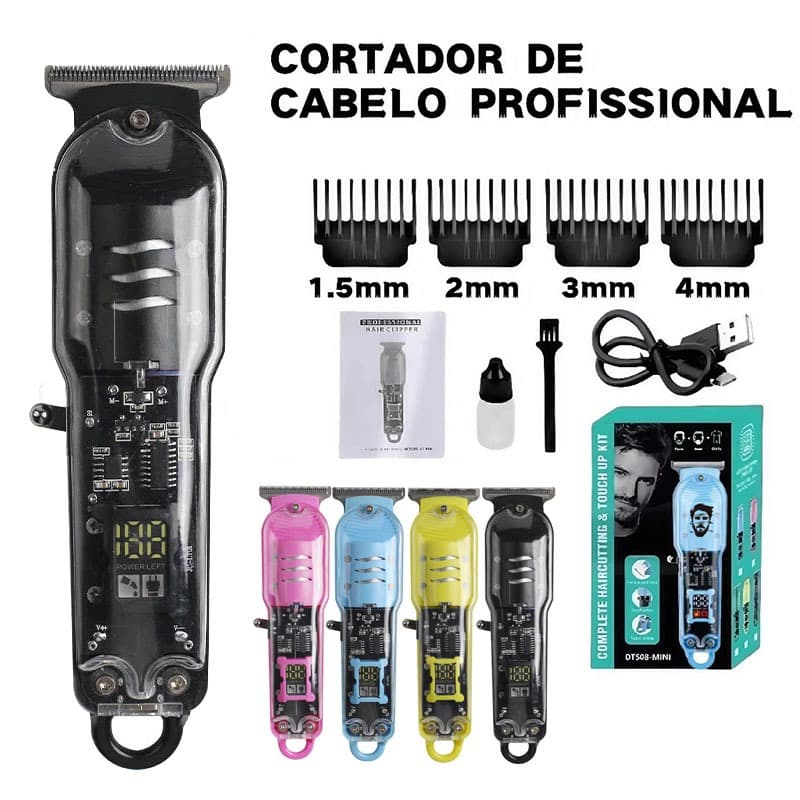 Máquina De Cortar Cabelo Profissional Smart Lcd Barbeador Elétrico Transparente Sem Fio Para Homens