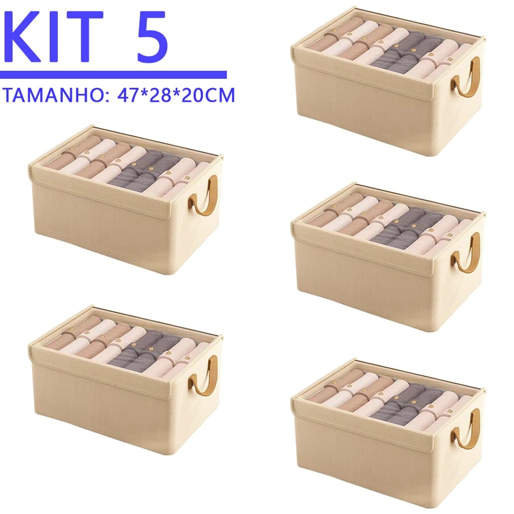 KIT 4/5 Caixa de armazenamento dobrável multiuso com tampa, adequada para guardar roupas e brinquedos, à prova de poeira