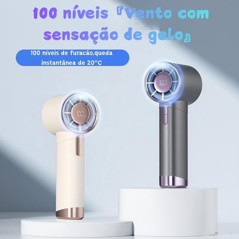 Ventilador portátil de mão com velocidade ajustável, recarregável via USB, visor LED e bateria de 2500mAh para uso