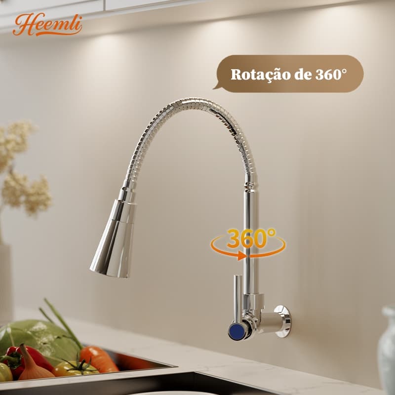 Inox Prata Torneira  Gourmet Cozinha para Parede de Cozinha com Chuveiro Flexível 360° Heemli