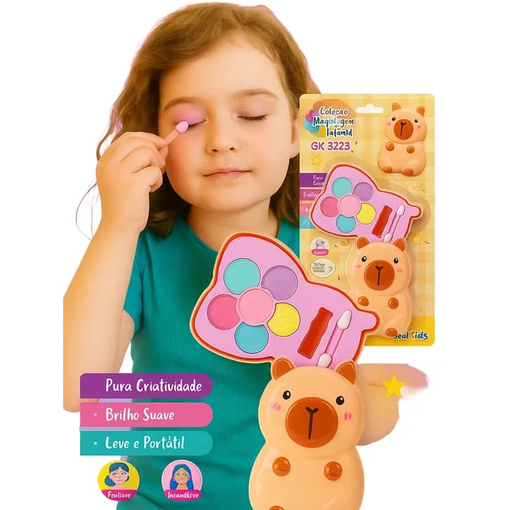 Kit Maquiagem Infantil Capivara Make Sombras Batom Brinquedo Menina Presente