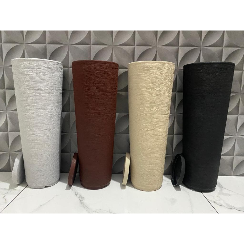 Vaso para Plantas Coluna Ibiza Escovada P 59 cm Com Prato Coletor