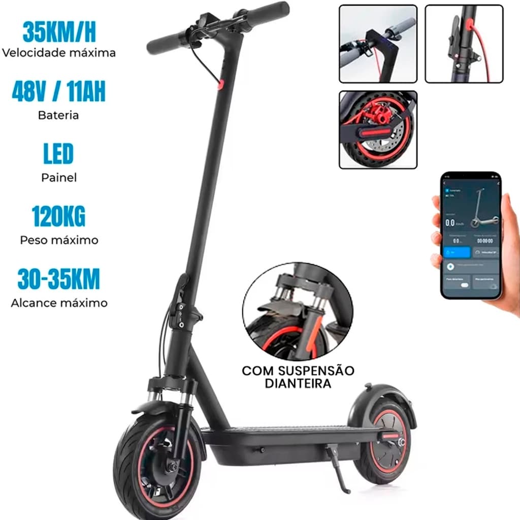 Patinete Elétrico Profissional 500w Adultos Até 150Kg Com Conexão APP Bluetooth e Freios a Disco