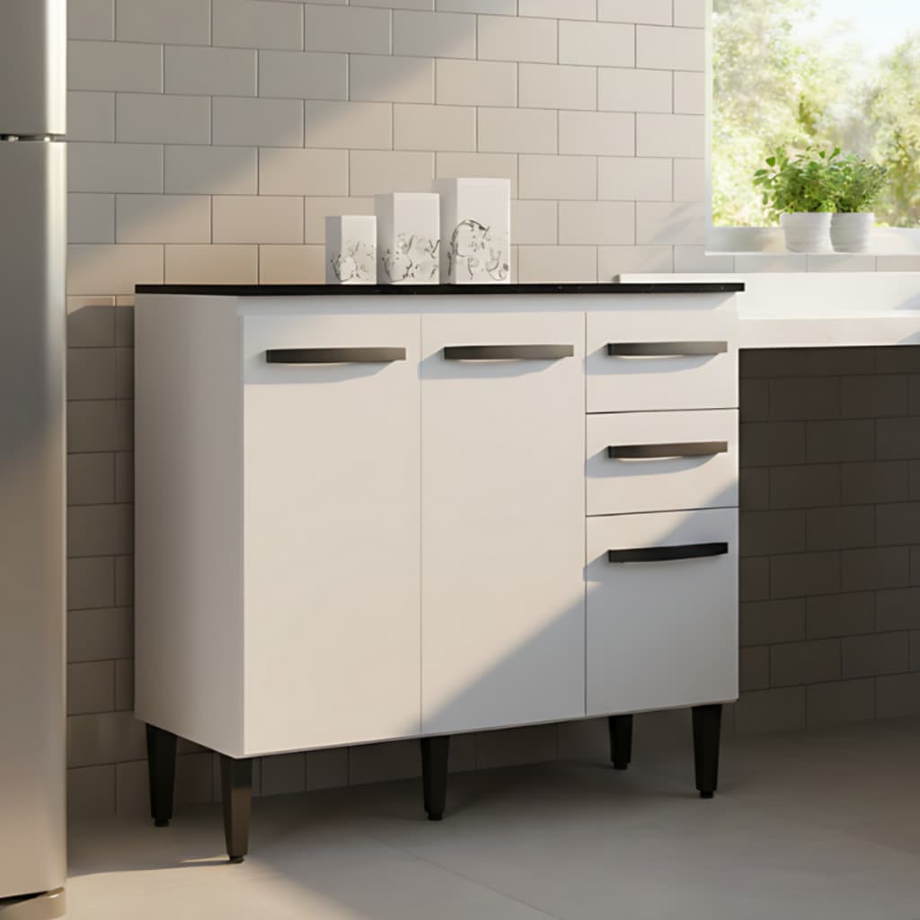 Armário Cozinha Balcão 2 Portas 3 Gavetas Organizador Multiuso Larzen Móveis