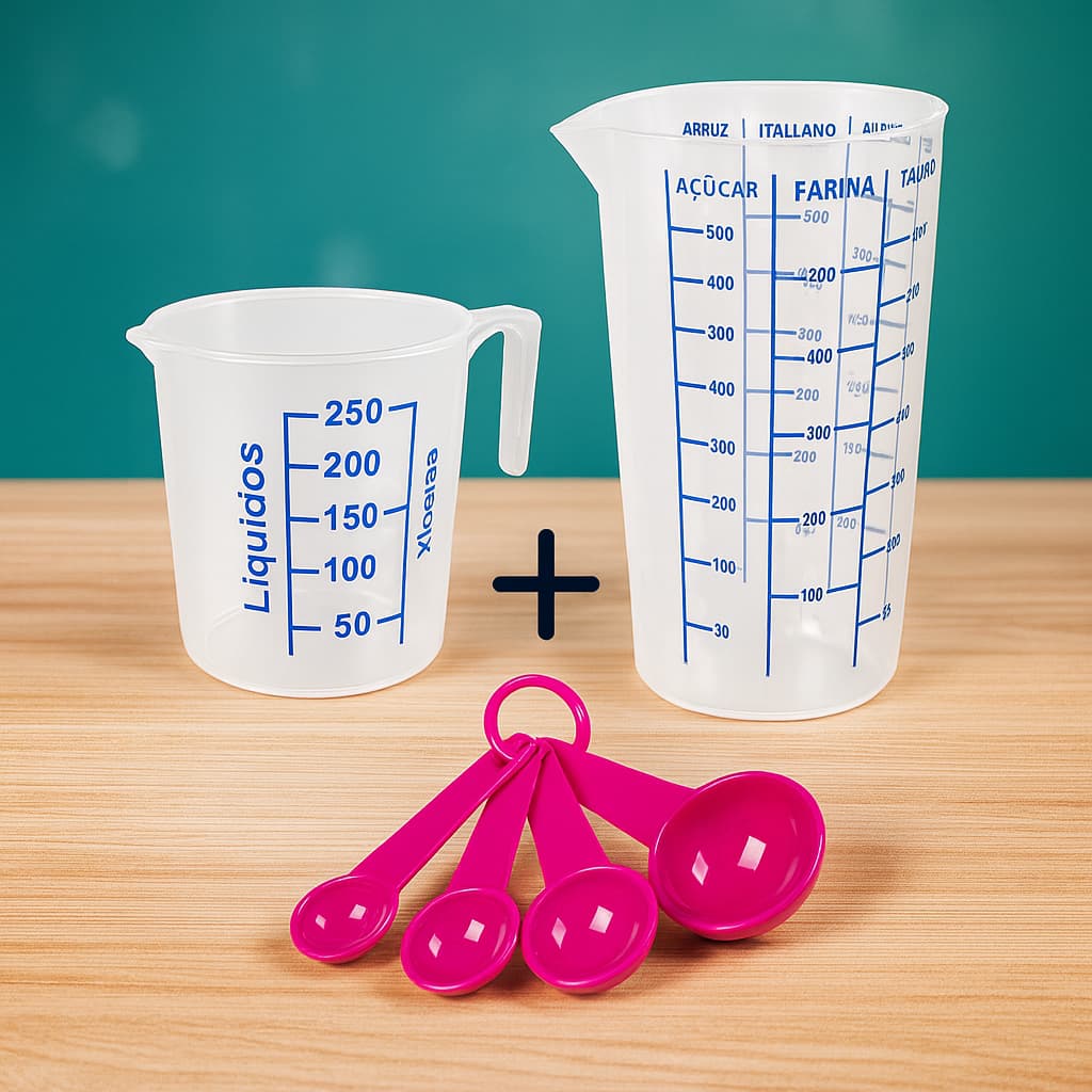 Kit Medidores Culinários 6 Peças | Copo 500ml + Jarra 250ml + 4 Colheres Medidoras | Cozinha e Confeitaria