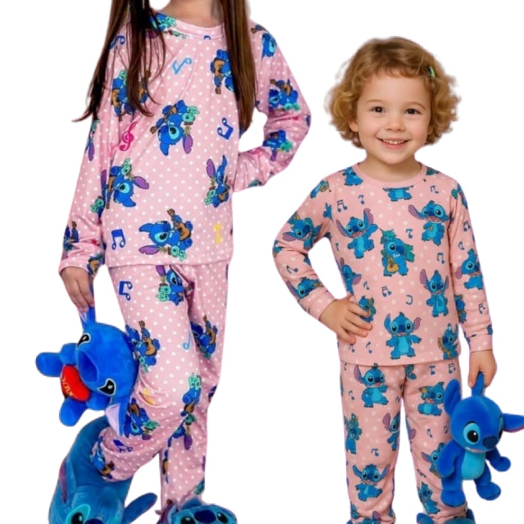 Pijama infantil Feminino Lilo Stitch ou personagem Manga longa Estampado Personagem Frio Inverno
