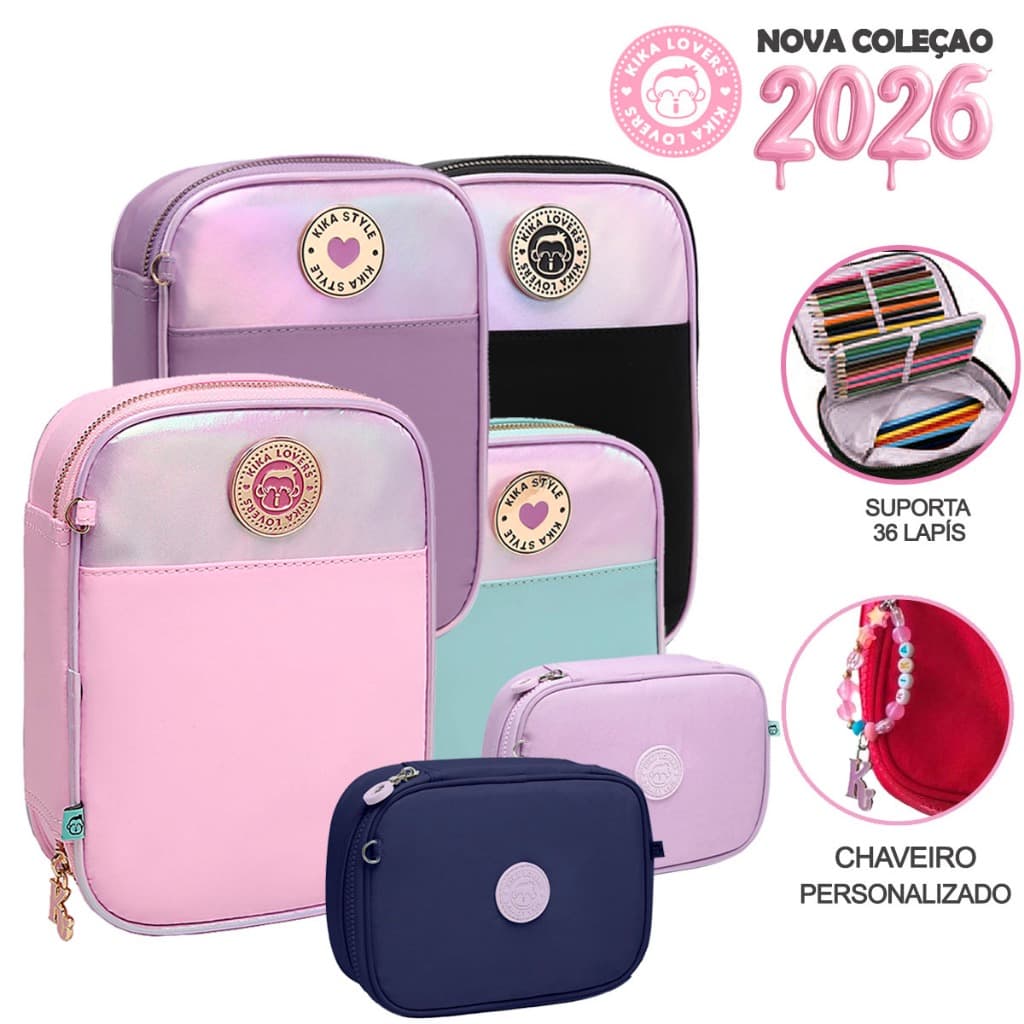 Estojo Box Grande Kika Feminino Quadrado Divisória Chaveiro