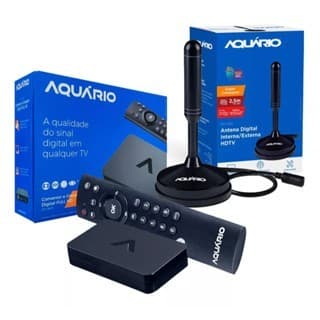 Kit Conversor Digital DTV-9000 + Antena Aquário 100P – TV Digital HD Completa