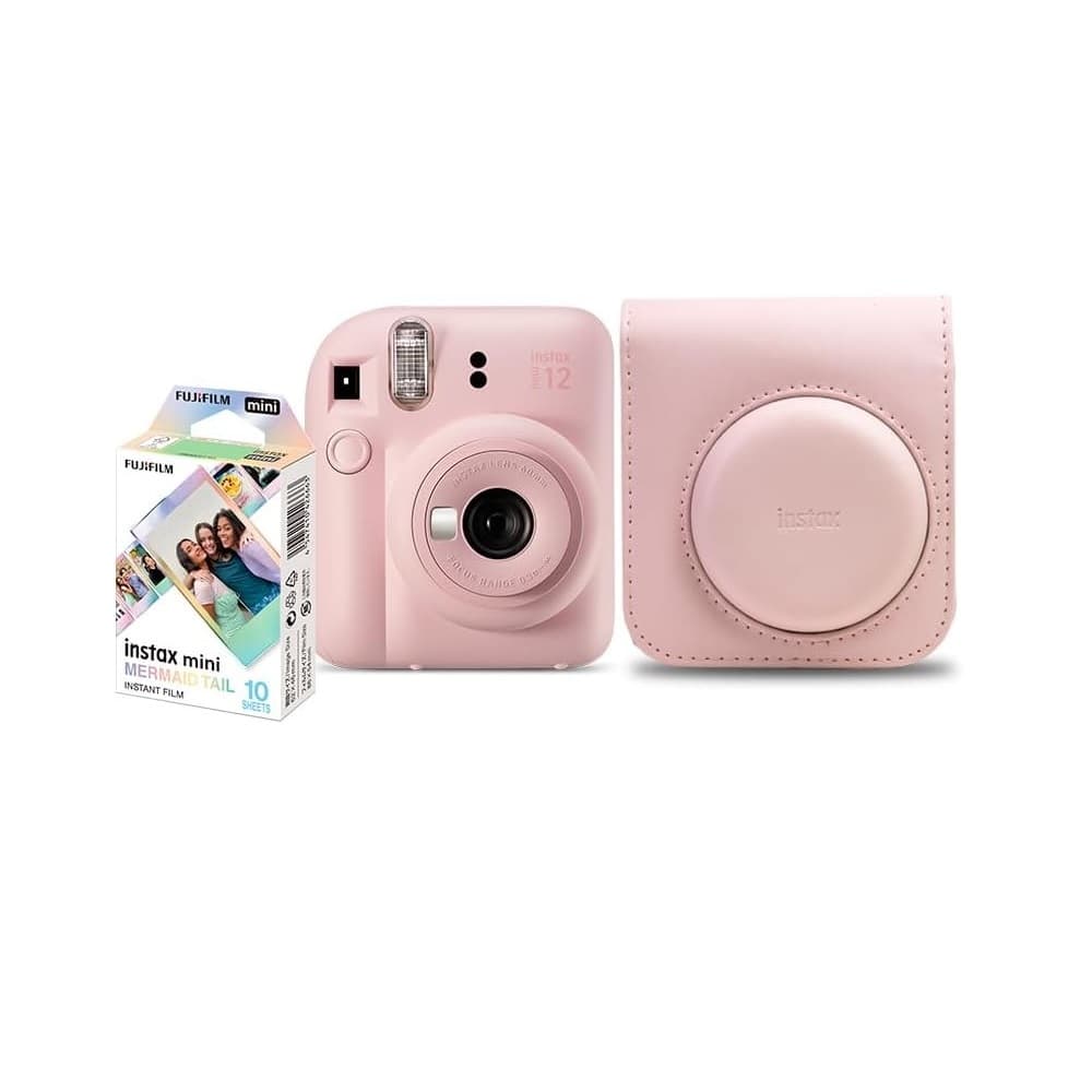 Kit Câmera Instax Mini 12 Rosa c/ Pack 10 fotos e Bolsa Rosa
