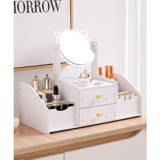 Organizador de Maquiagem Nórdico  com Espelho com Gavetas de Bancada Penteadeira Elegante