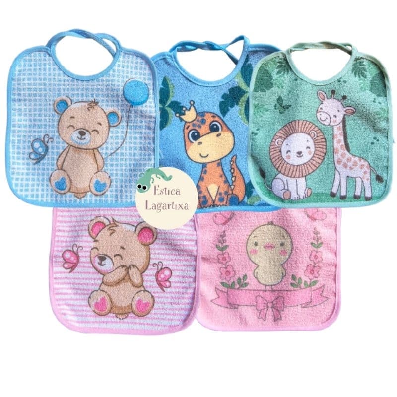 Babador Bebe kit com 6 forro Impermeável PVC Tecido 100% Algodão Felpudo