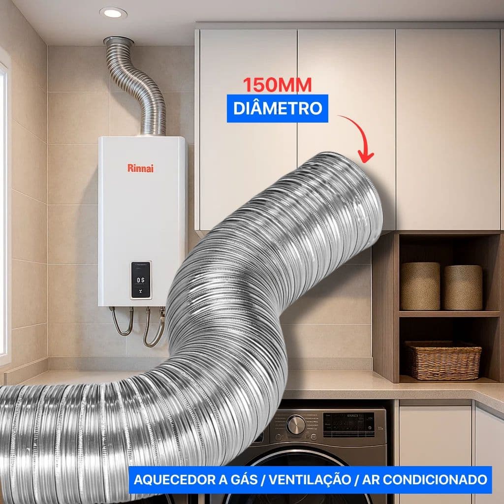 Duto Semiflexível 150mm 5 Metros Alumínio Resistente Semi Rígido Coifa Exaustor Aquecedor A Gás