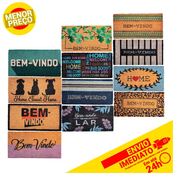 Capacho Tapete Fibra De Coco Porta Entrada Casa Apartamento Bem Vindo 30X60 Vários Modelos Ecológico