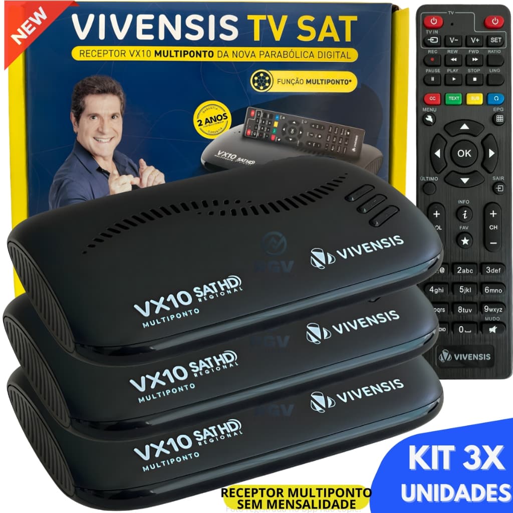 Kit 3 Receptores Vivensis Vx10 Multiponto Nova Parabólica Digital Ku Preto 127/220v Sem ativação
