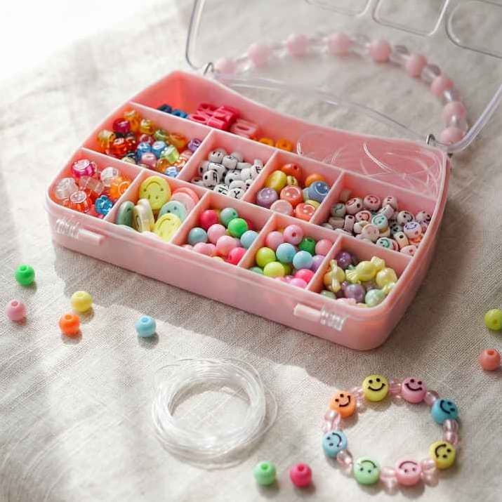 Kit Maleta Miçangas Infantil Montar Pulseiras Letras Smile Coloridas Completo Presente Menina