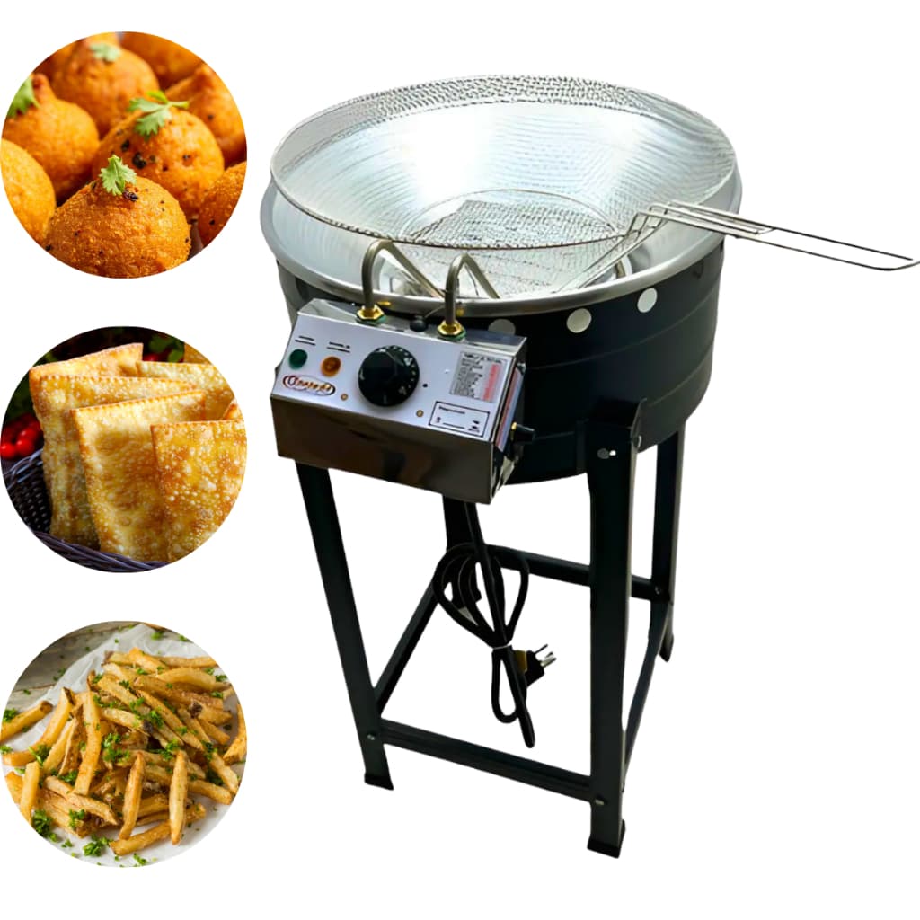 Fritadeira Elétrica Industrial Residencial 19L Tacho Redondo Batata Coxinha Frango Pastel