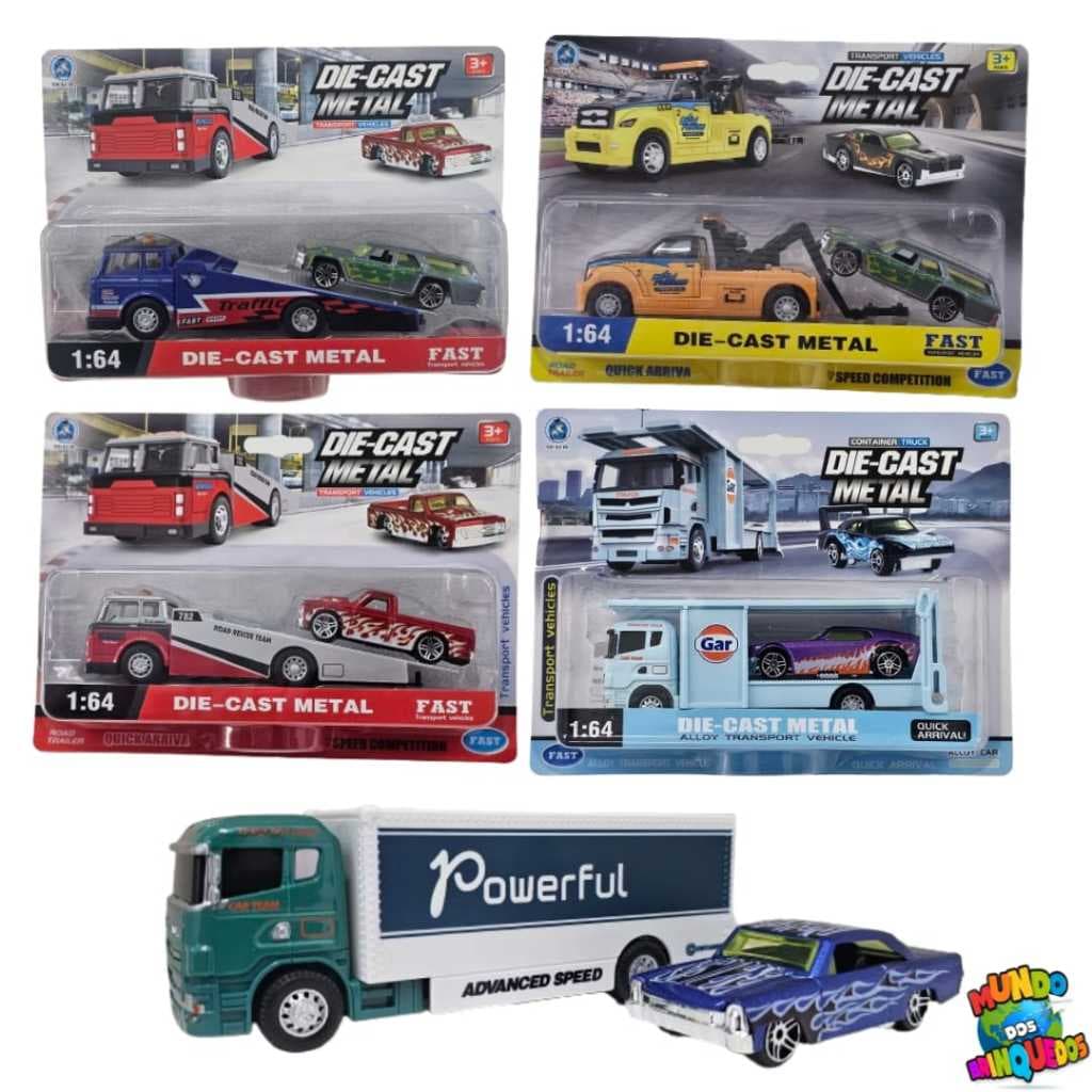 Miniatura Caminhão Guincho + Carro / Caminhão Cegonha + Carro | Die-Cast Metal Vários Modelos Colecionáveis