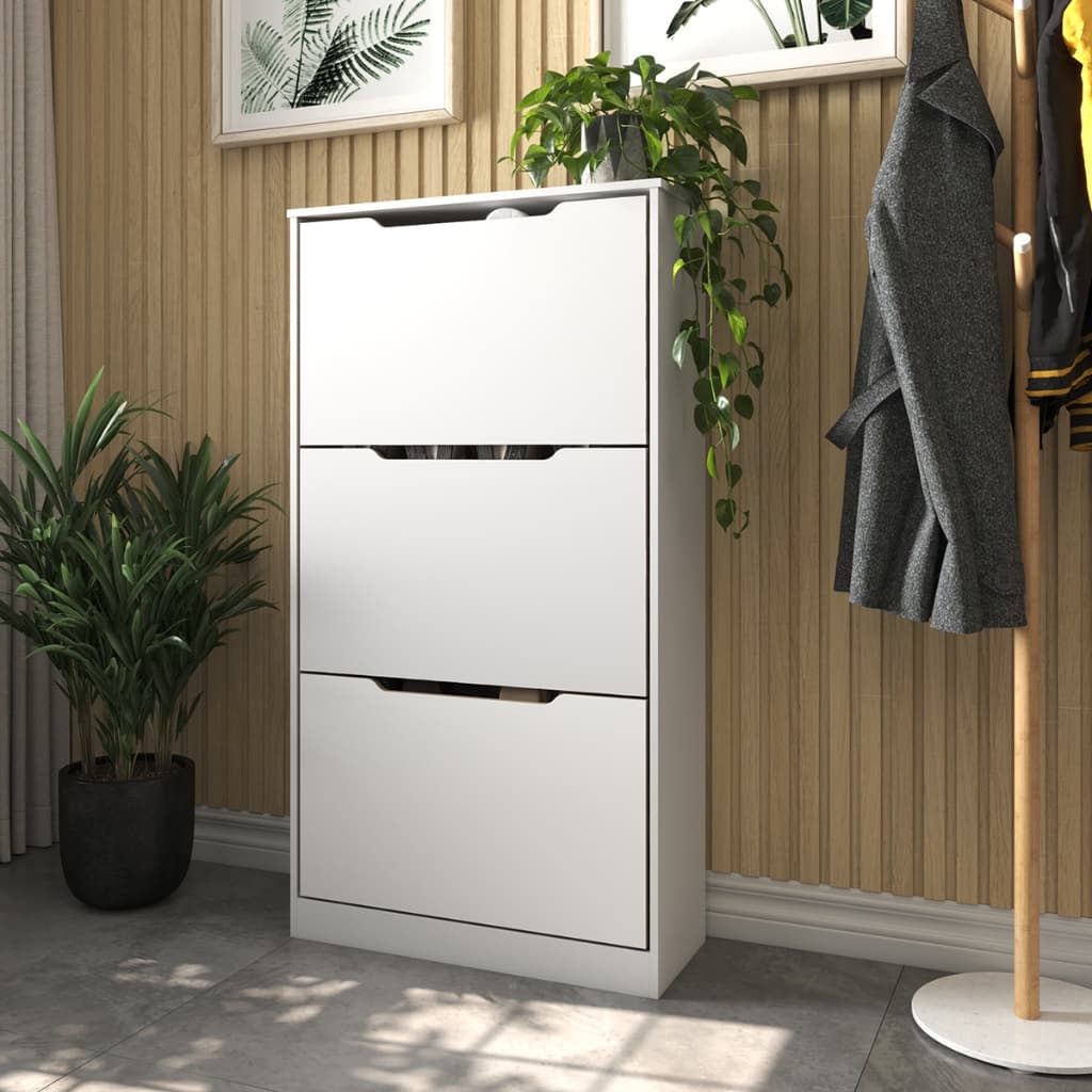 Sapateira Armário Volta 3 Portas Basculantes Inclinável Organizador de Calçados Freijó Para Quarto Com Puxadores Cava