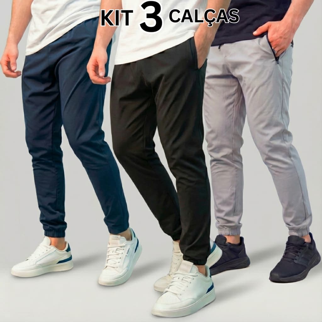 Kit 3 Calça Jogger Tactel com Elastano para Treino Esportiva Masculina