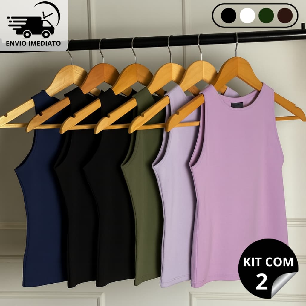 Kit 2 Regatas Blusinha Básica Casual Blusa Feminina Blogueira Para Lazer Esportes Academia Corrida