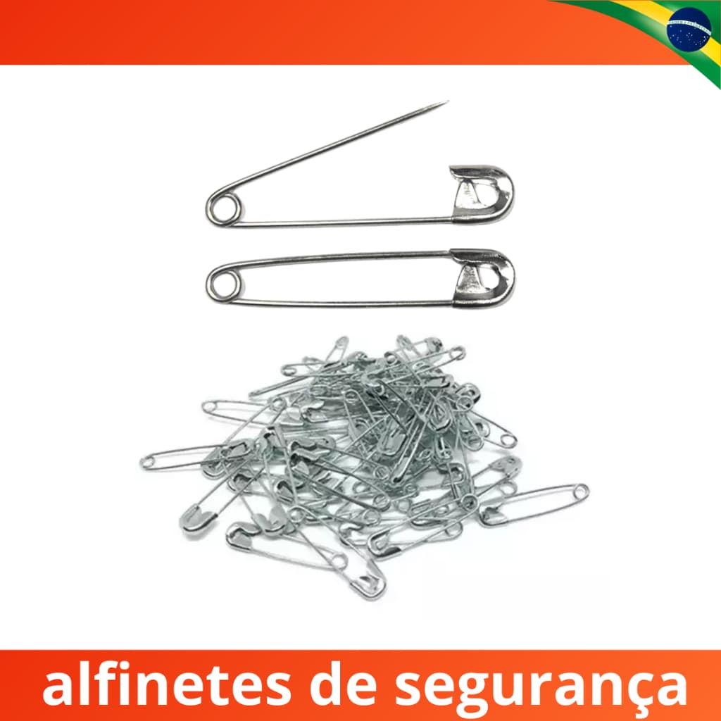 Kit 100 Alfinetes de Segurança Prata n° 2 e n°3 Costura 2 Tamanhos Fralda