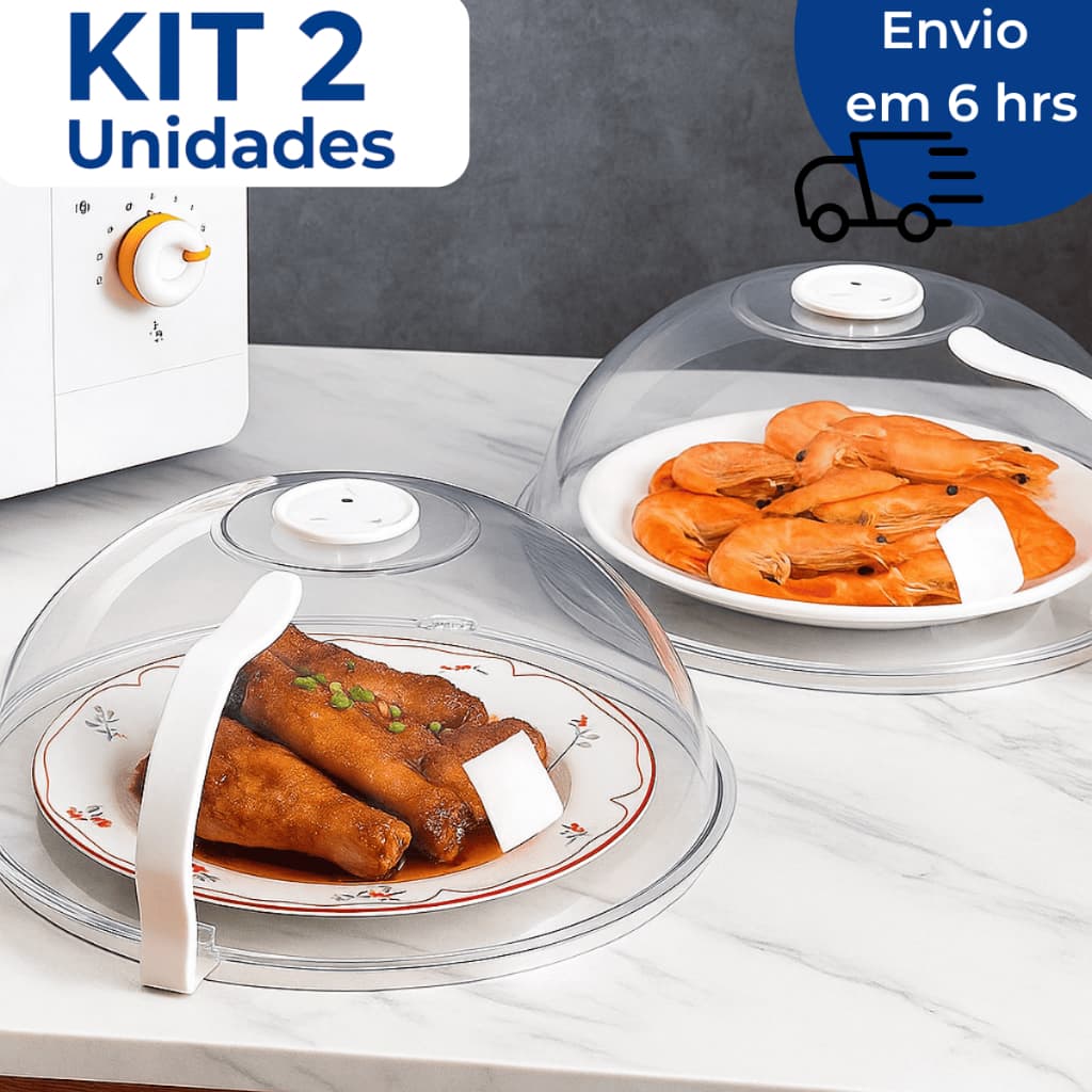Kit 2 Tampas Microondas Proteção de Alimentos Acrílico Transparente Alça e Válvula Vapor Anti Sujeira