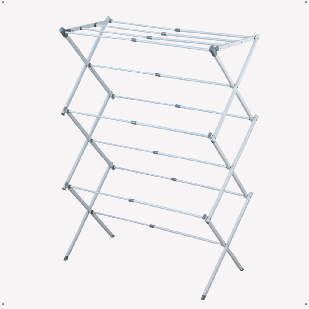 Varal Chão Vertical Retrátil Extensível Dobrável Compacto Apartamento Casa Powermaid 10kg Branco