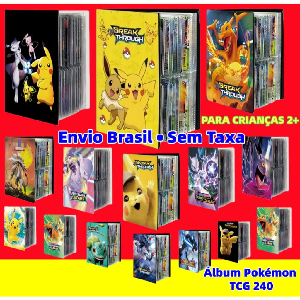 Álbum Pokémon TCG 240 Cartas – Pikachu Eevee Charizard – Pasta Premium Pronta Entrega Brasil