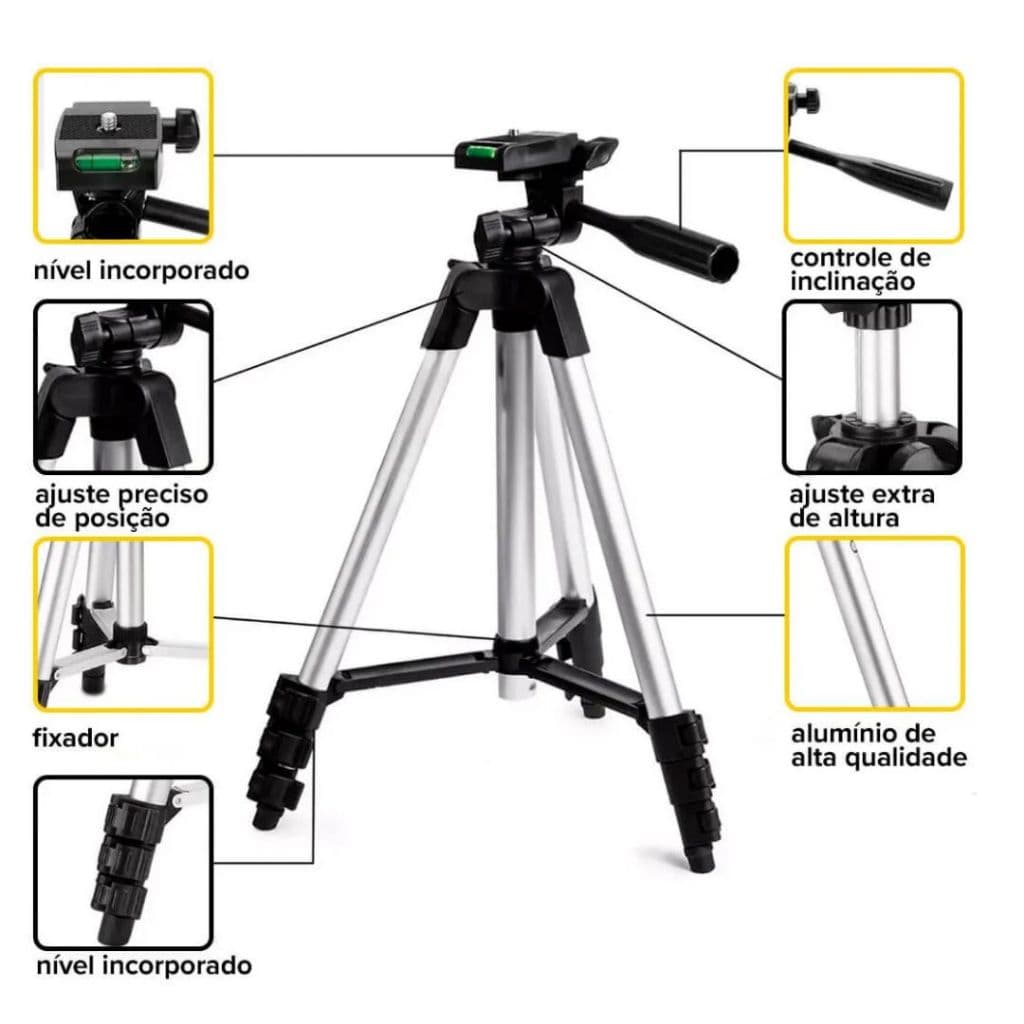 Tripé Universal Com Nível Câmeras Celulares 3110