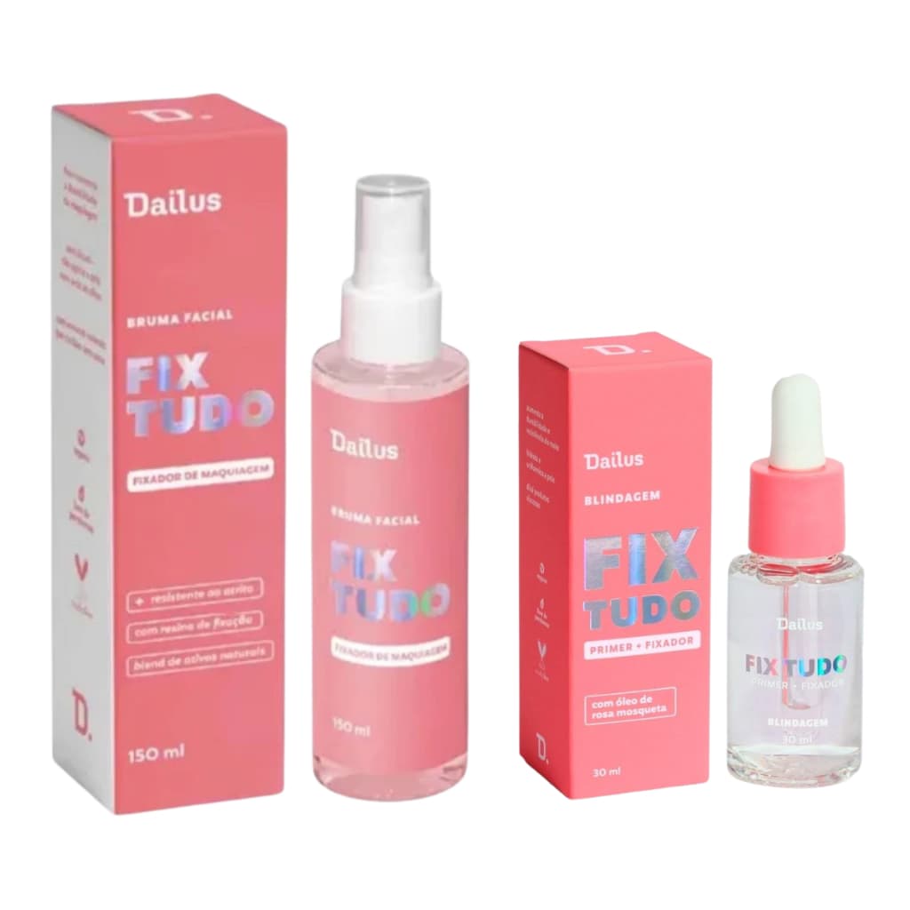 Bruma Facial Fix Tudo 150ml ou Primer Fixador Óleo Rosa Mosqueta Vegana 30ml Blindagem Fix Dailus