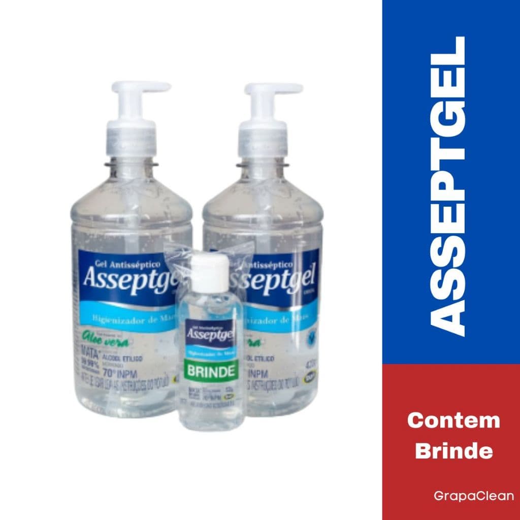 Kit 2x Álcool Gel 70 Asseptgel 420g + Brinde 52g