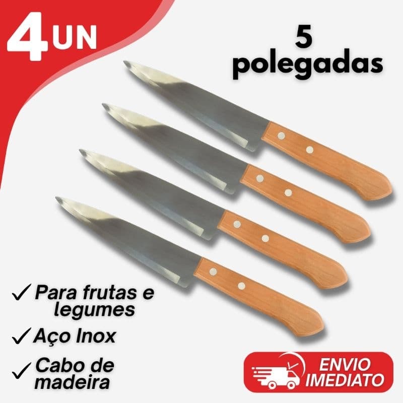 Facas Inox 5” para Legumes e Frutas – Cabo Madeira – Cozinha