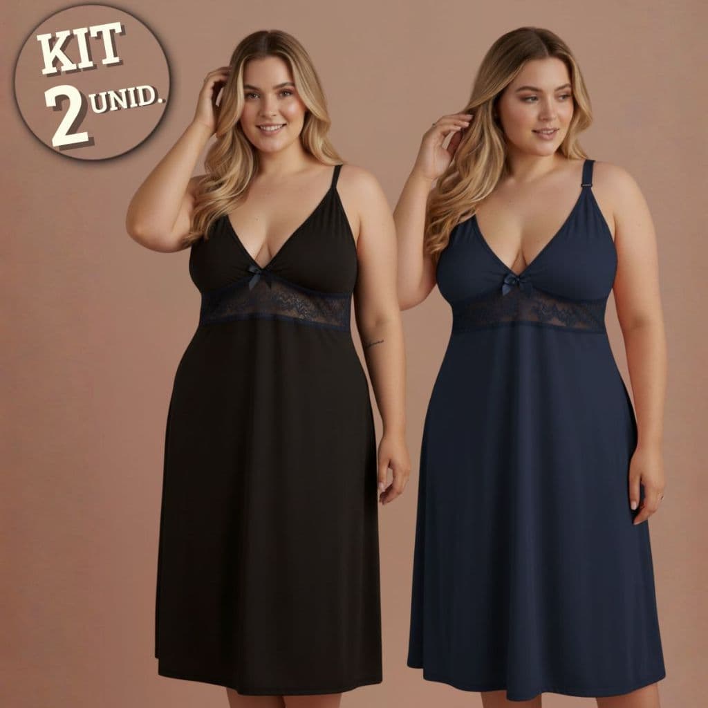 KIT 02 Camisolas Amamentação Plus Size com Detalhe em Renda Maternidade Grávida.