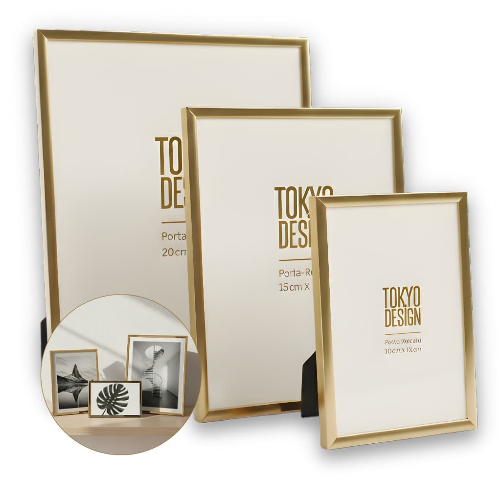 Porta Retrato Metal Dourado 20x25 15x20 10x15 Decoração Moderno com Vidro Luxo