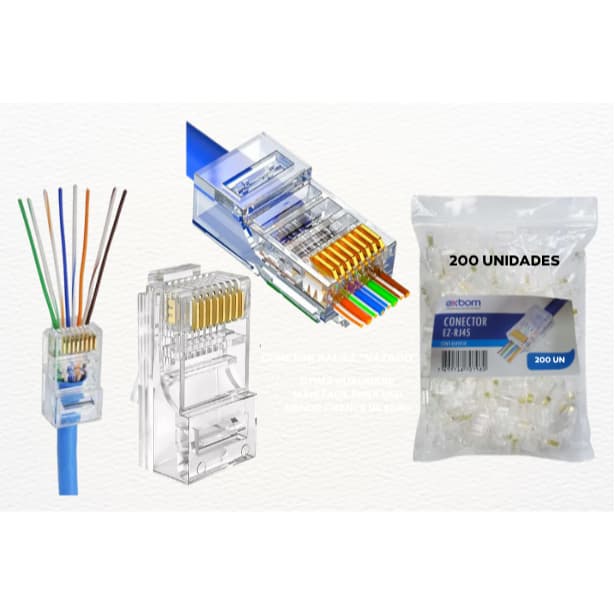 Conector RJ45 Vazado 20/30/50/100 unidades EZ Crimp 8 Pinos Cat5 cat6 Para rede internet