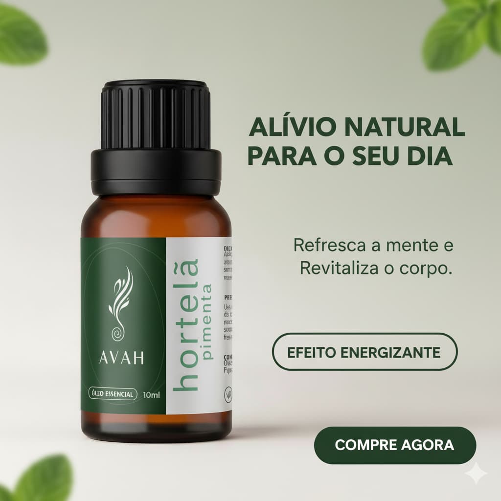 Óleo Essencial Hortelã Pimenta para Foco e Dor de Cabeça | 100% Puro | Aromaterapia Refrescante AVAH
