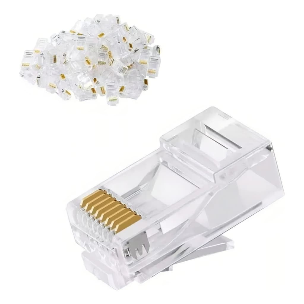 Kit 100 Conector Rj45 Cat5e Ouro Cristal gigabit 9 escolha