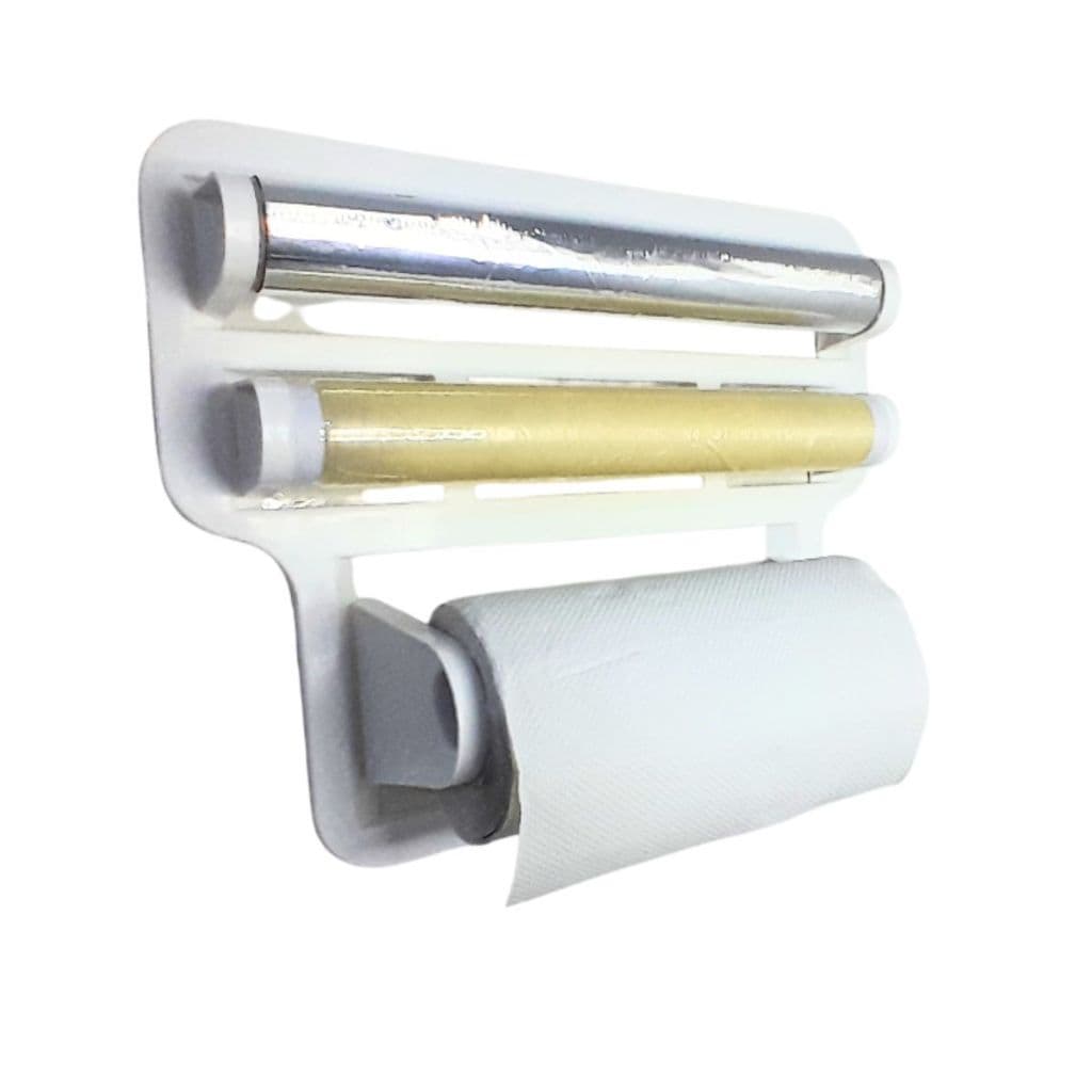 Organizador Para Papel Toalha E Alumínio De Parede De Cozinha Triplo Branco