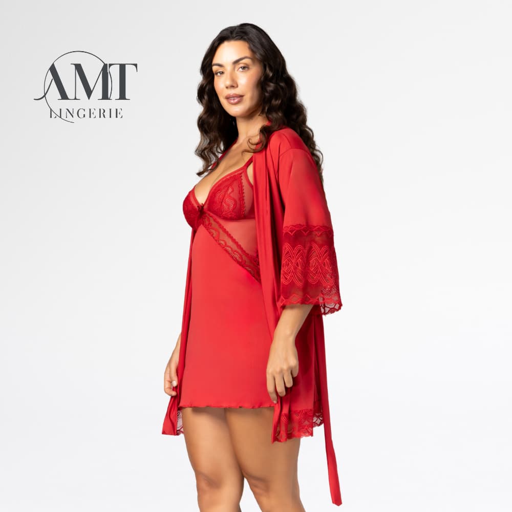 Kit Robe e Camisola Curto Luxo com Renda – Roupão Feminino Conforto, Elegante e Perfeito para Noite