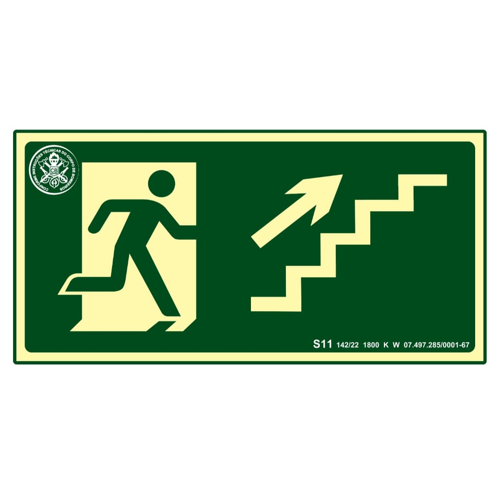 Placa de Sinalização Fotoluminescente Sobe Escada Direita S11/ Sobe Escada Esquerda S10