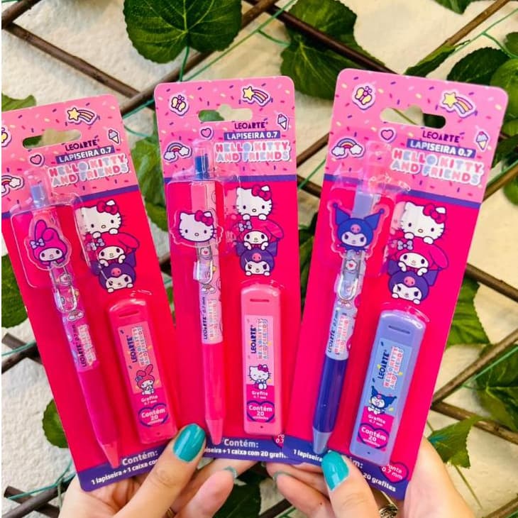 Lapiseira Hello Kitty Kuromi Mellody + Grafite 0.7 Papelaria Fofa Material Escolar Kawaii Leo&Leo