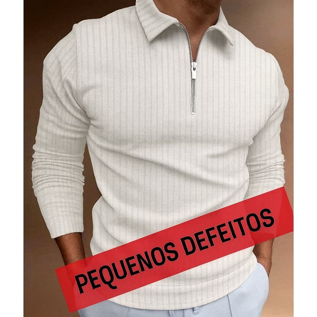 Camisa POLO casual listrada manga LONGA PEQUENOS DEFEITOS