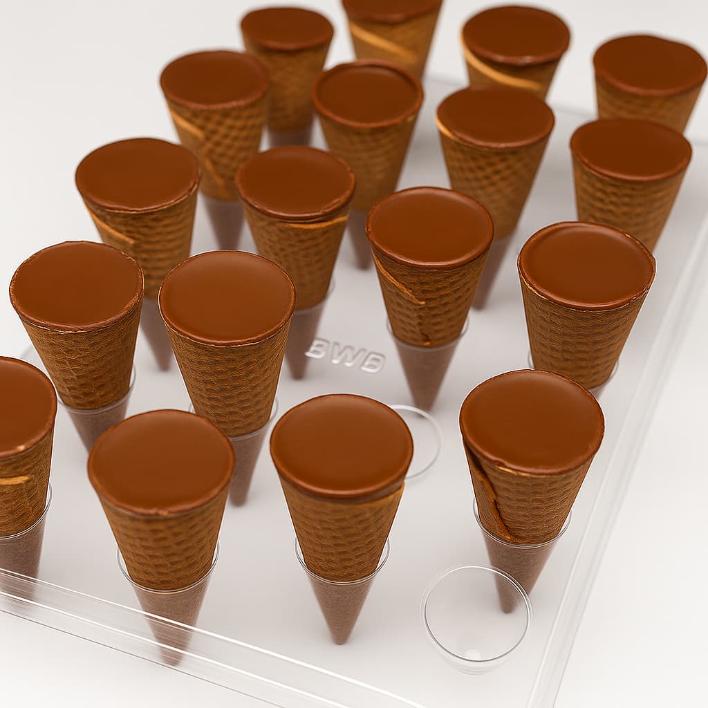 KIT 1~5 Forma Suporte Cone BWB 3683 | 20 Cavidades | Acetato Profissional | Cone Trufado Chocolate