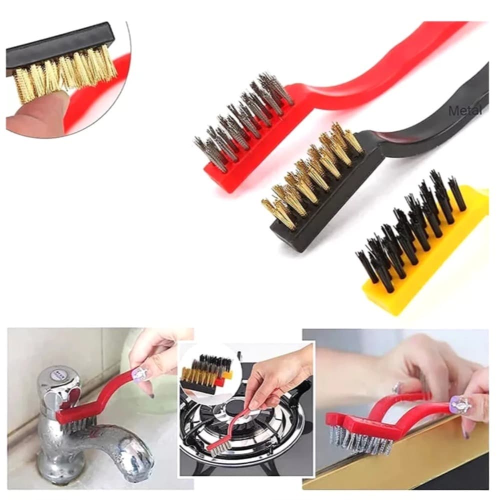 Kit 3 Escovas Limpeza Pesada Peças Ferrugem Aço Latão Nylon