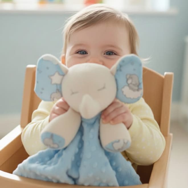 Naninha Premium Elefante Super Fofinho Bebê + Prendedor de chupeta – Antialérgica, Macia e Segura