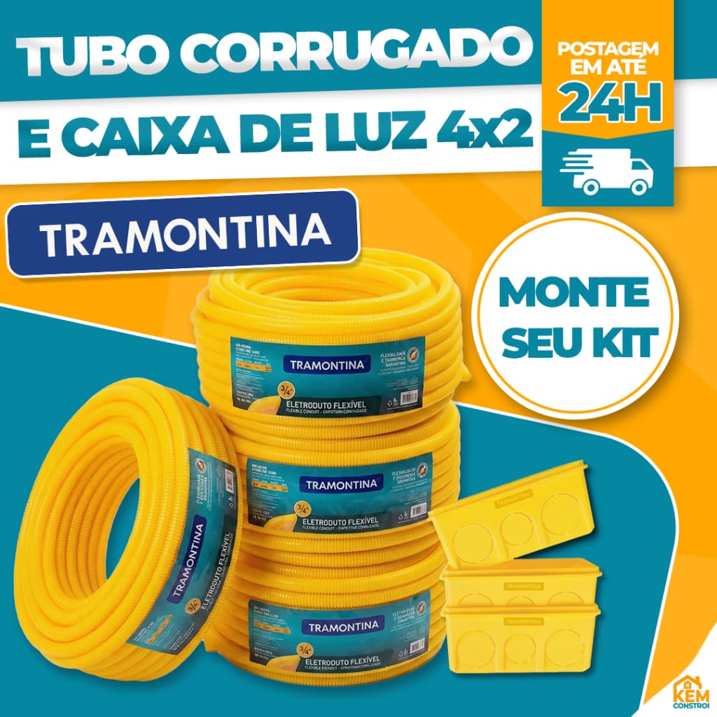 Conduíte Eletroduto Corrugado Tramontina PVC Amarelo Fléxivel ou Caixa de Luz 4x2