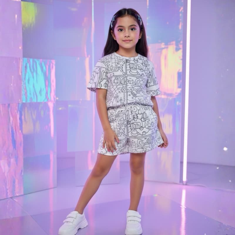 Pijama Infantil Feminino Para Colorir + 6 Canetinhas Laváveis / Desenho Criativo / Diversão e Arte