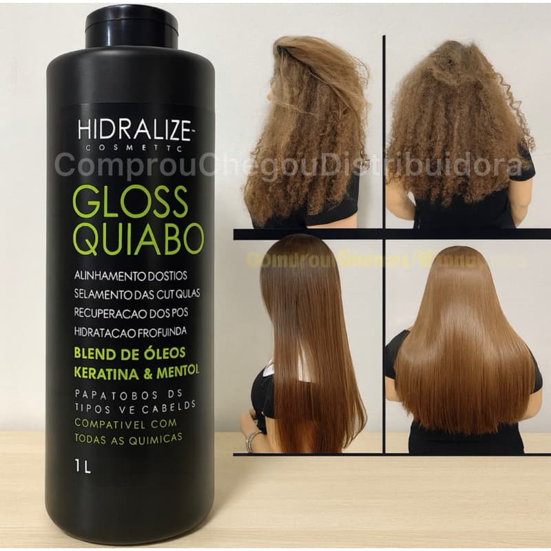Progressiva Gloss Quiabo Hidralize 1Litro ALISA MUITO Redutor De Volume Super Resultado Progressiva