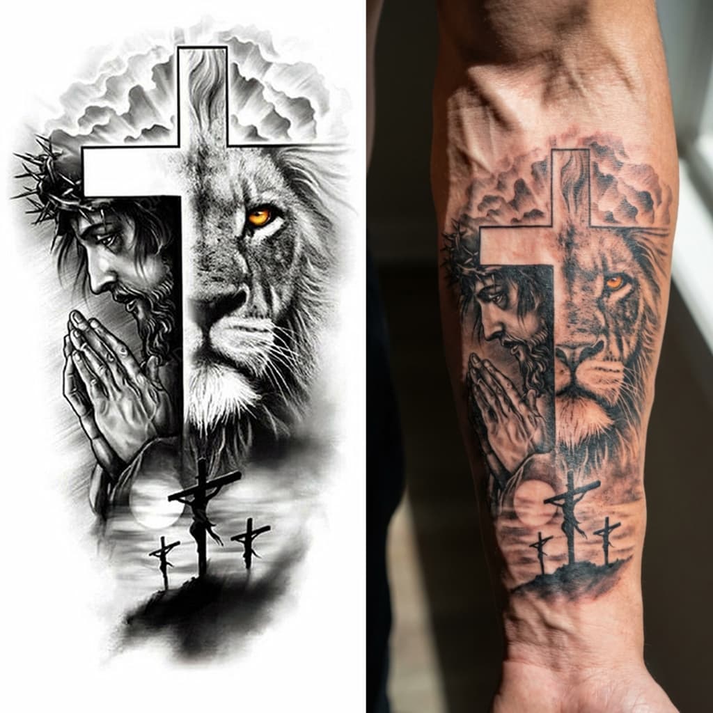 Tatuagem Temporária Tattoo Removível Fake Grande Leão Jesus Cristo
